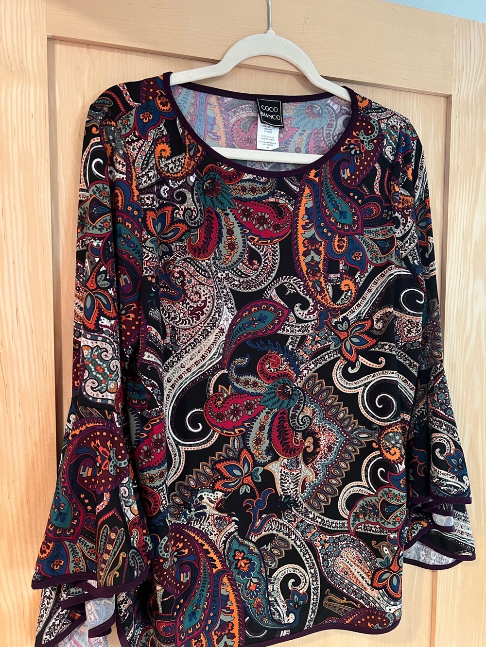 Coco Bianco Black Paisley Print Long Sleeve Tunic with Teal & Rust Accents